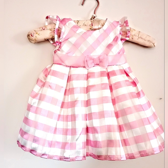 LITTLE GIRLS DRESS, PINK CHECKERED DRESS, SIZE 18 MONTHS, BY BLUEBERI BOULEVARD - Picture 1 of 2